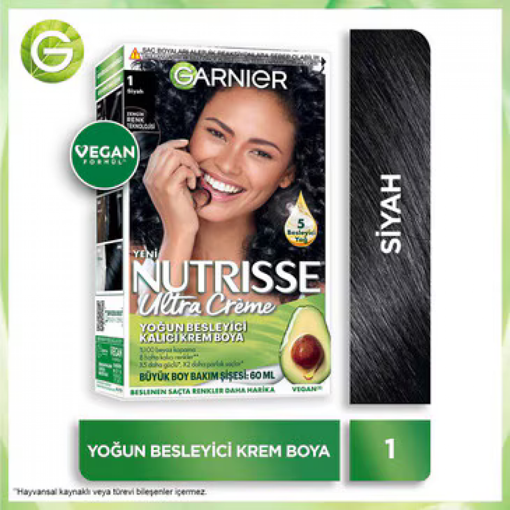 Garnier Nutrisse Yoğun Besleyici Kalıcı Krem Saç Boyası 1 Siyah