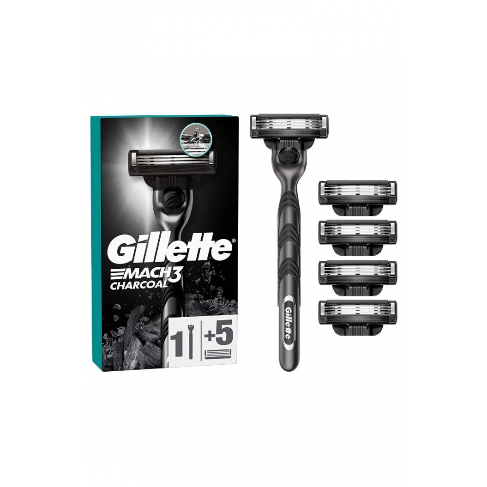 Gillette Mach3 Charcoal Tıraş Makinesi ve Yedek Tıraş Bıçağı 5'li